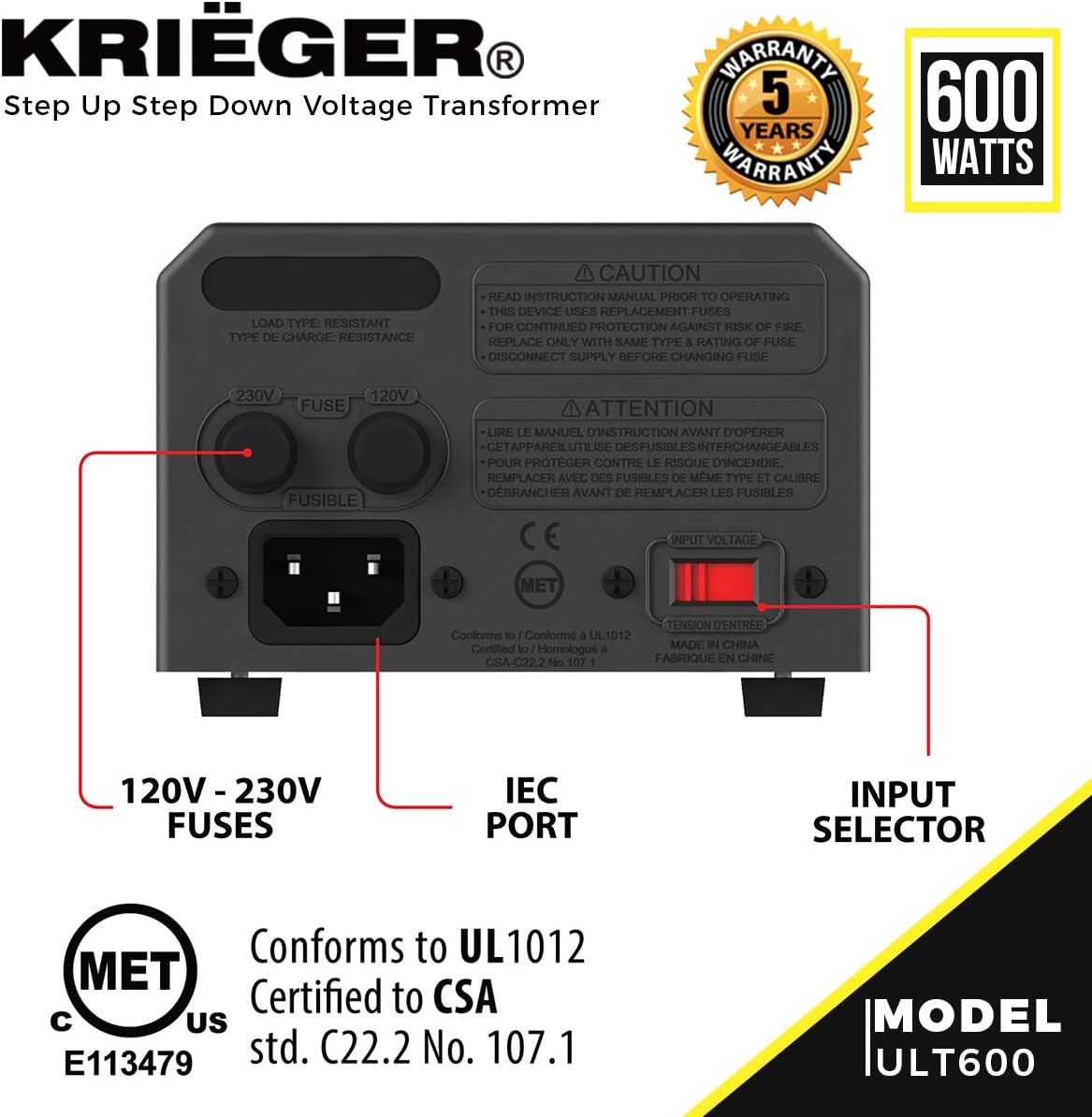 600 Watt Voltage Transformer, Step Up Step Down Voltage Converter L28786
