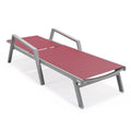 Patio Chaise Lounge Chair with Grey Arms Set of 2 Burgundy R1421