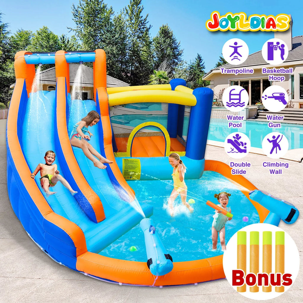 Kids Inflatable Water Slide Bouncer with Pool and Climbing Wall U696843