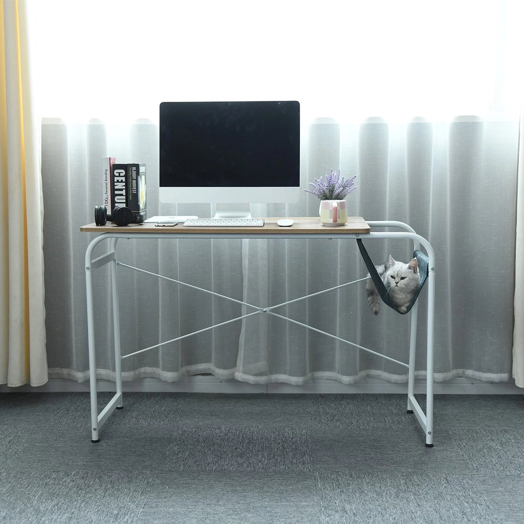 Farmhouse Wooden Desk with Cloth Bag Storage V42764