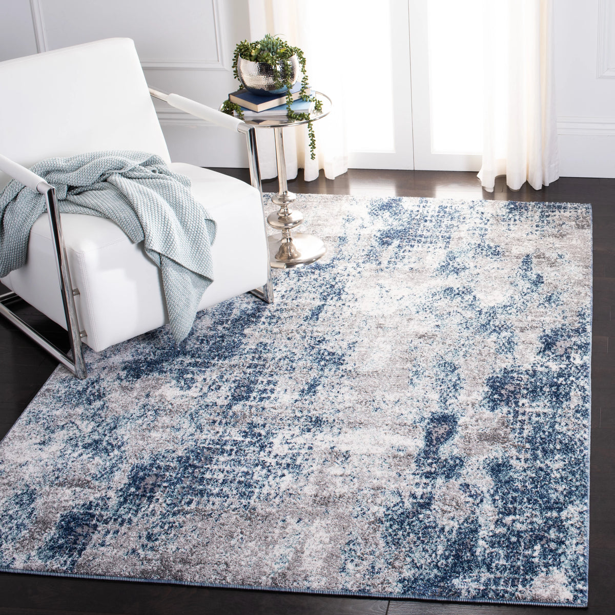 Navy Grey Abstract Area Rug 6' x 9' D57548