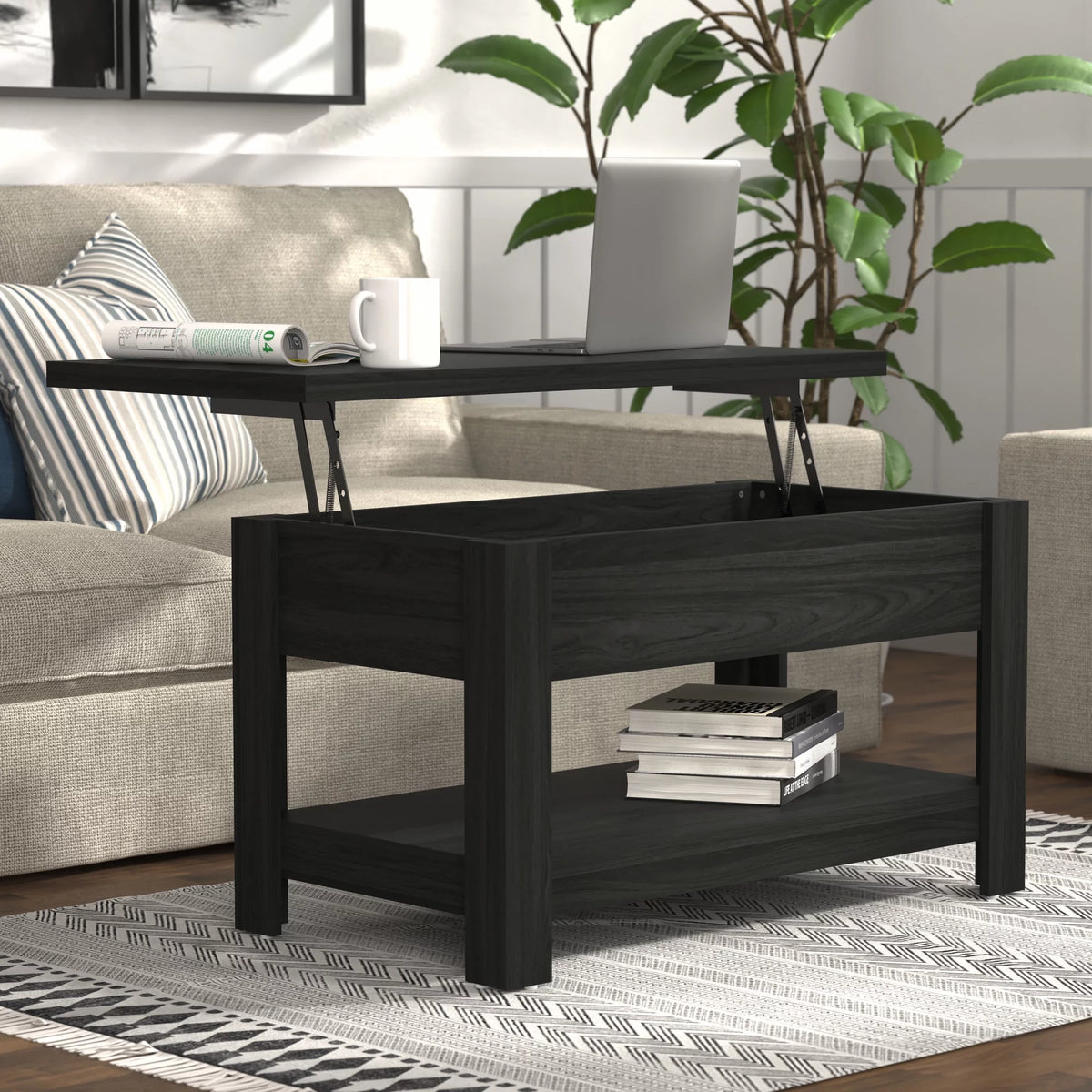 Black Wood Lift Top Coffee Table H72528