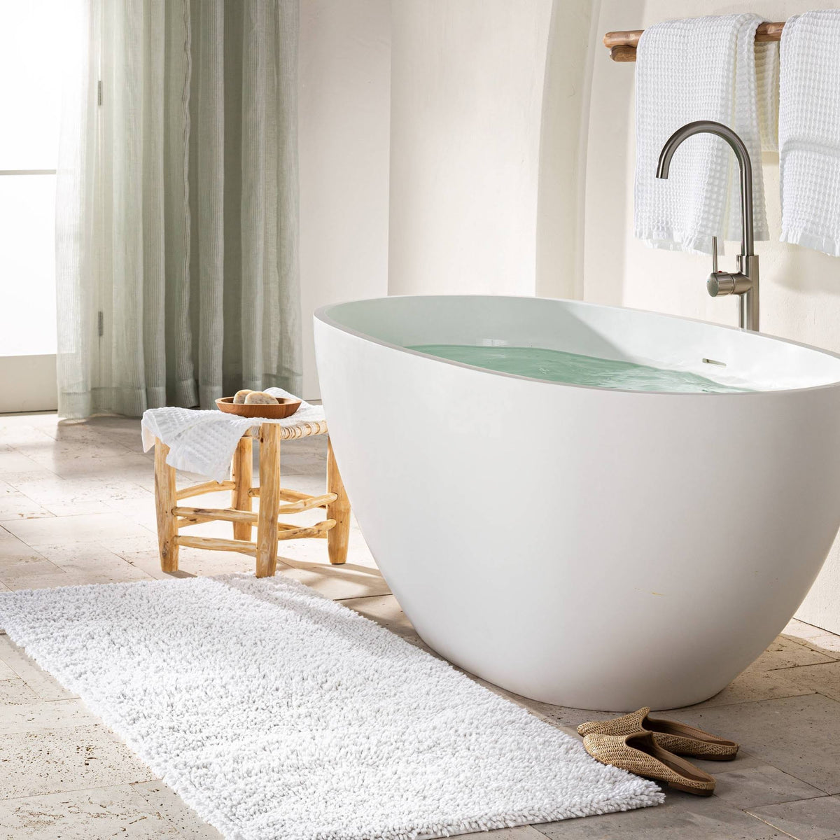 White Looped Bath Runner N764