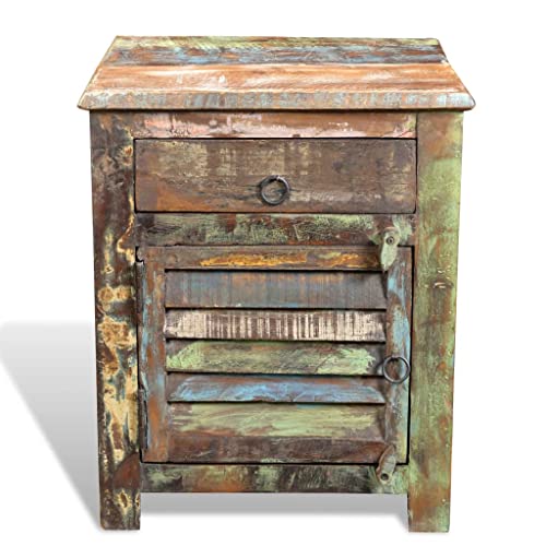 Brown Reclaimed Wood End Table with 1 Drawer 1 Door V843128