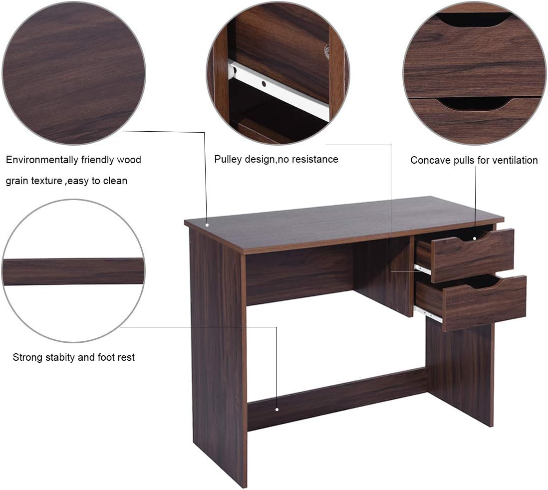 Computer Desk with Drawer 35.4 in Small Wood Desk R191