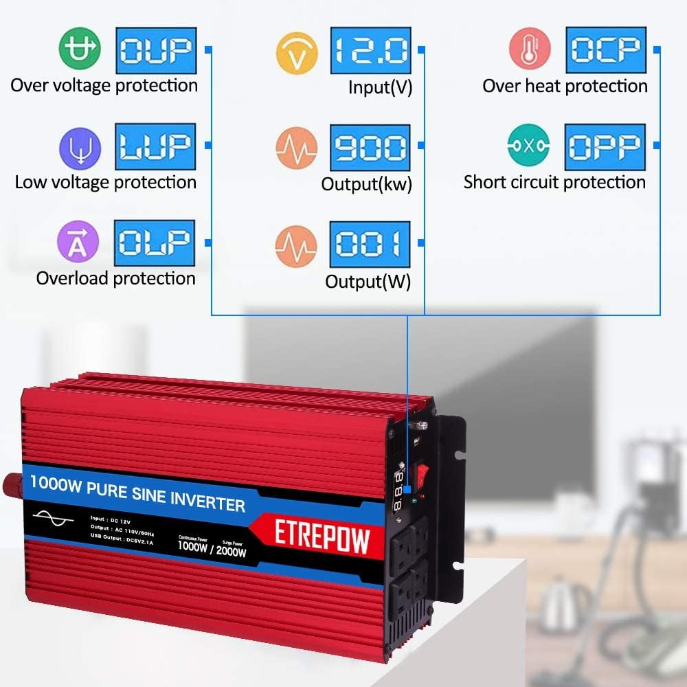 1000 Watt Pure Sine Wave Power Inverter 12V DC to 110V AC Wireless Remote Control X1571