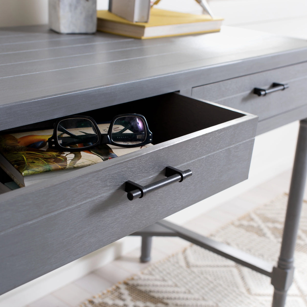 White Washed Grey 2-Drawer Writing Desk B2711