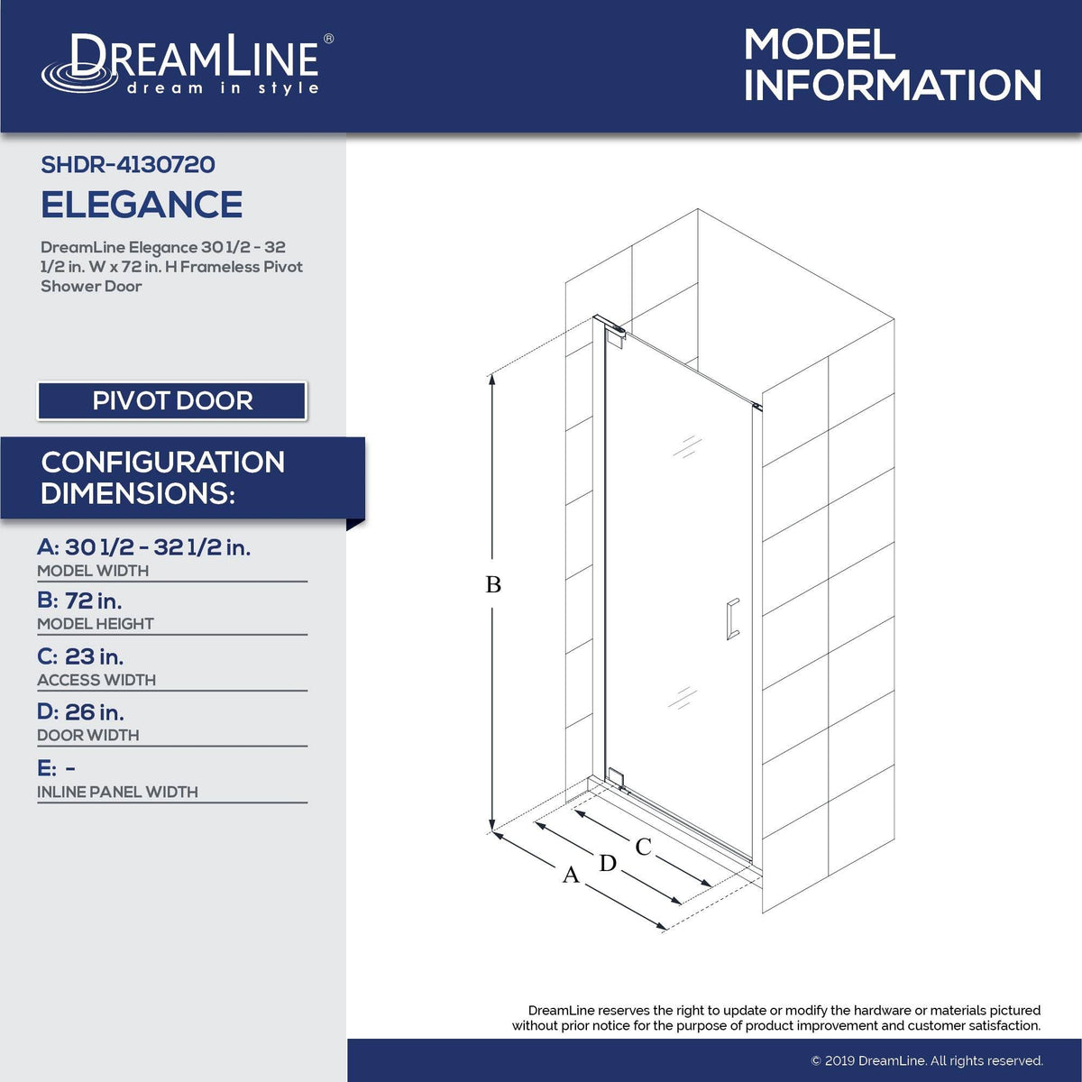 Frameless Pivot Shower Door Brushed Nickel D787579