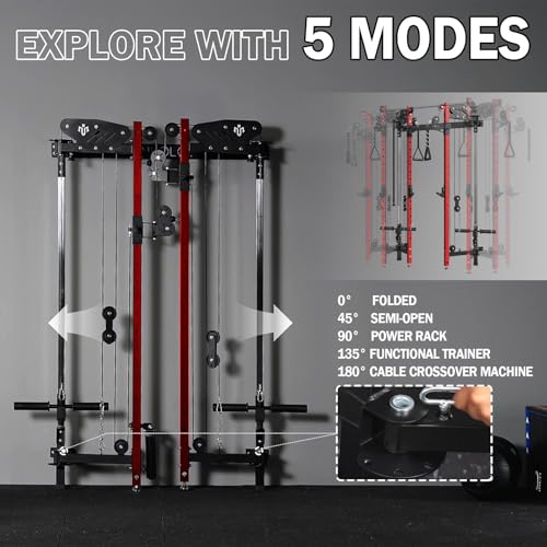 Folding Wall Mounted Squat Rack with Cable Crossover S73235