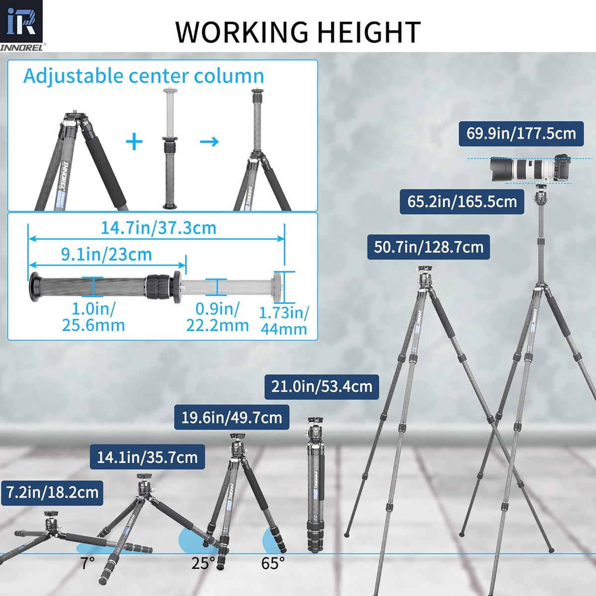 Carbon Fiber Tripod Portable Compact Travel Tripod with Panoramic Ballhead Center Column X711116