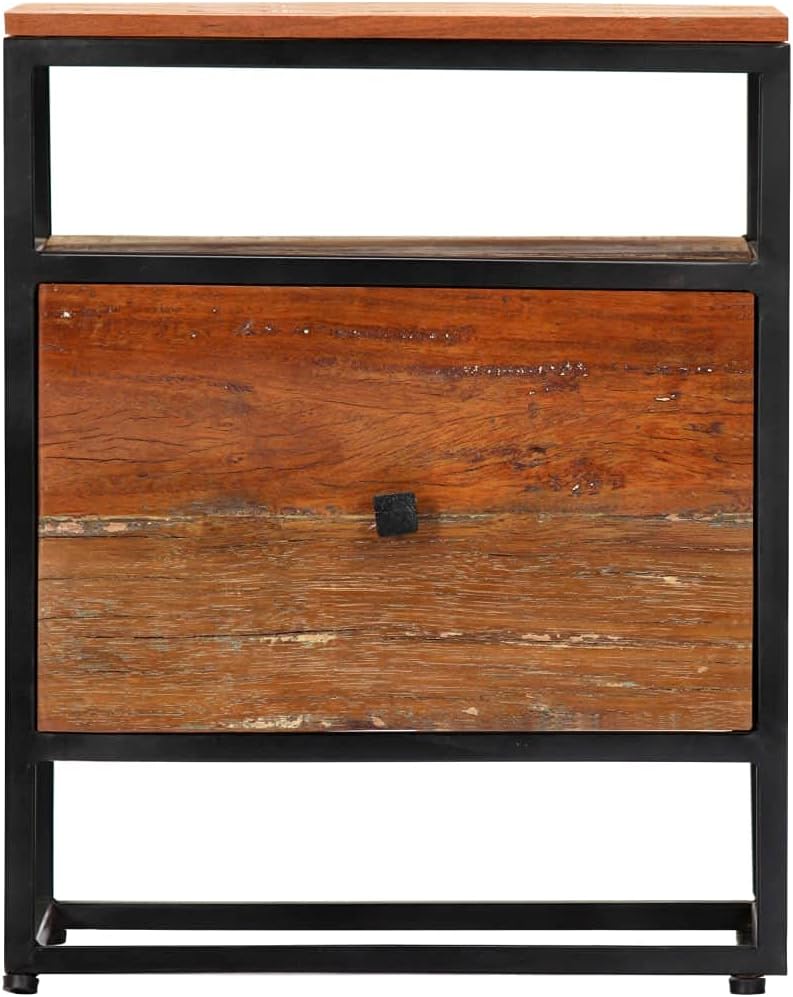 Solid Reclaimed Wood and Steel Bedside Cabinet S5462