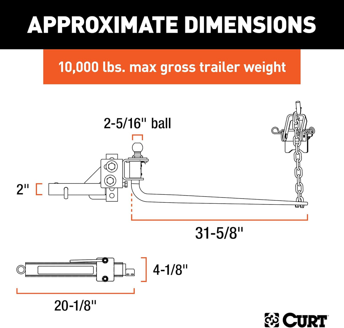 Round Bar Weight Distribution Hitch with Sway Control, 2-in Shank, 2-5/16-Inch Ball M8039