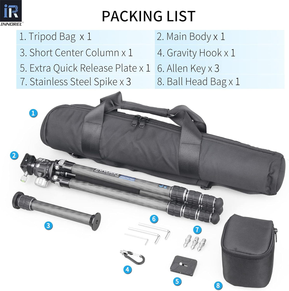 Carbon Fiber Tripod Portable Compact Travel Tripod with Panoramic Ballhead Center Column X711116