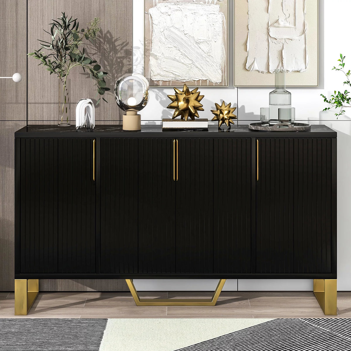 Black Modern Sideboard with Four Doors and Adjustable Shelves R80803