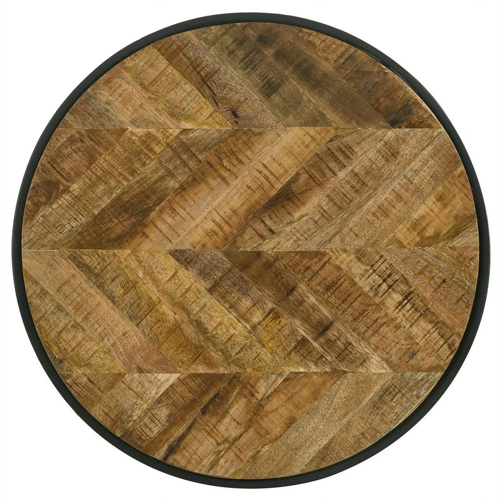 Round Metal Side Table in Natural Mango and Black L8087