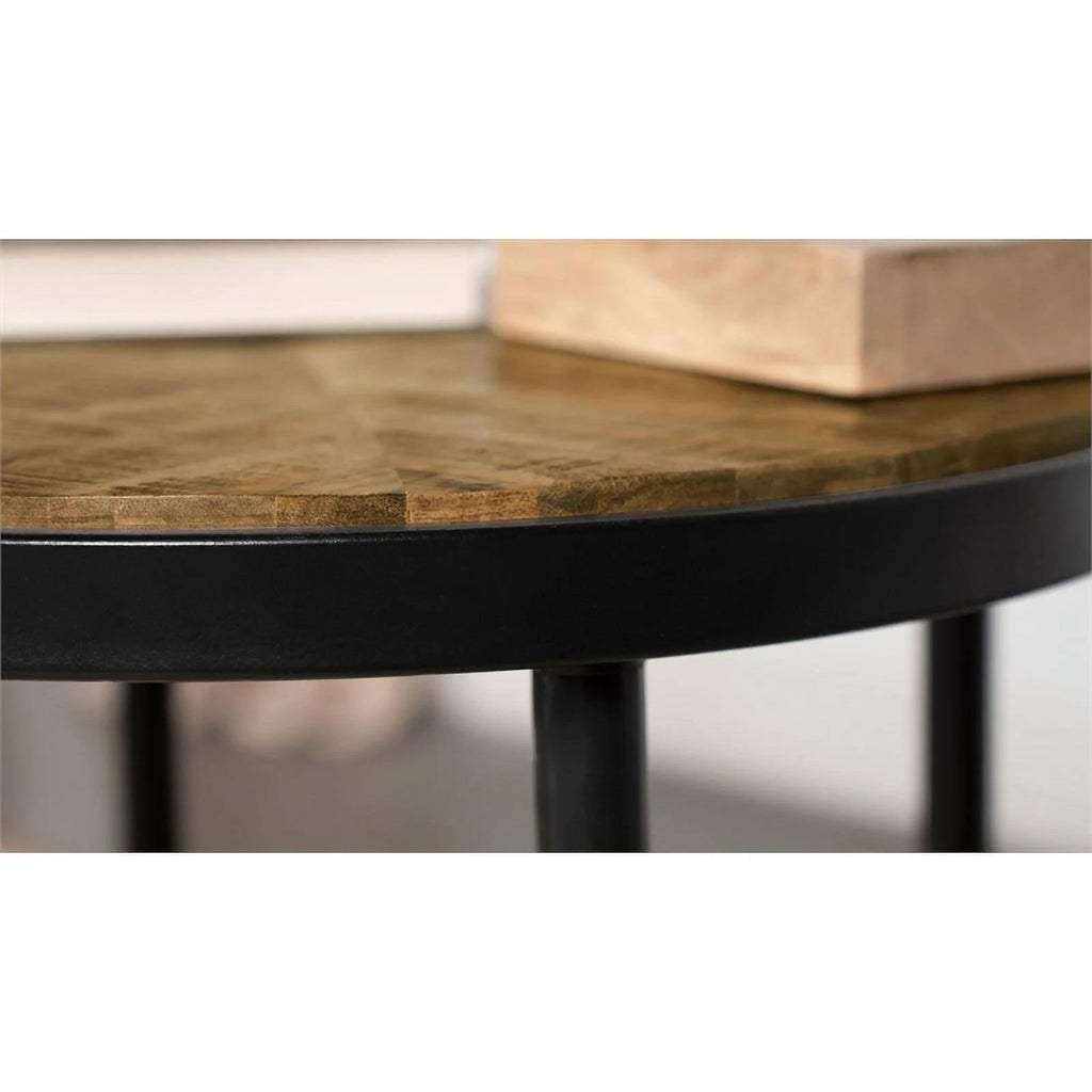 Round Metal Side Table in Natural Mango and Black L8087