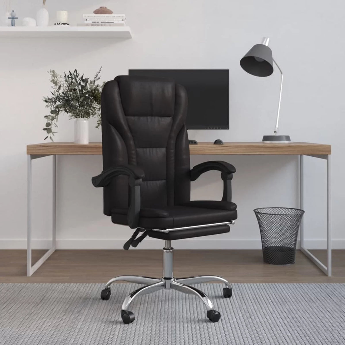 Black Faux Leather Reclining Office Chair I77633