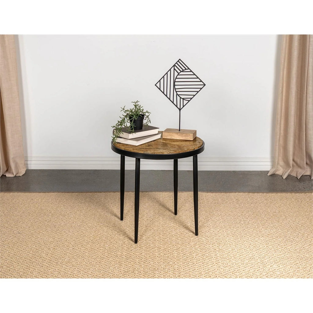 Round Metal Side Table in Natural Mango and Black L8087