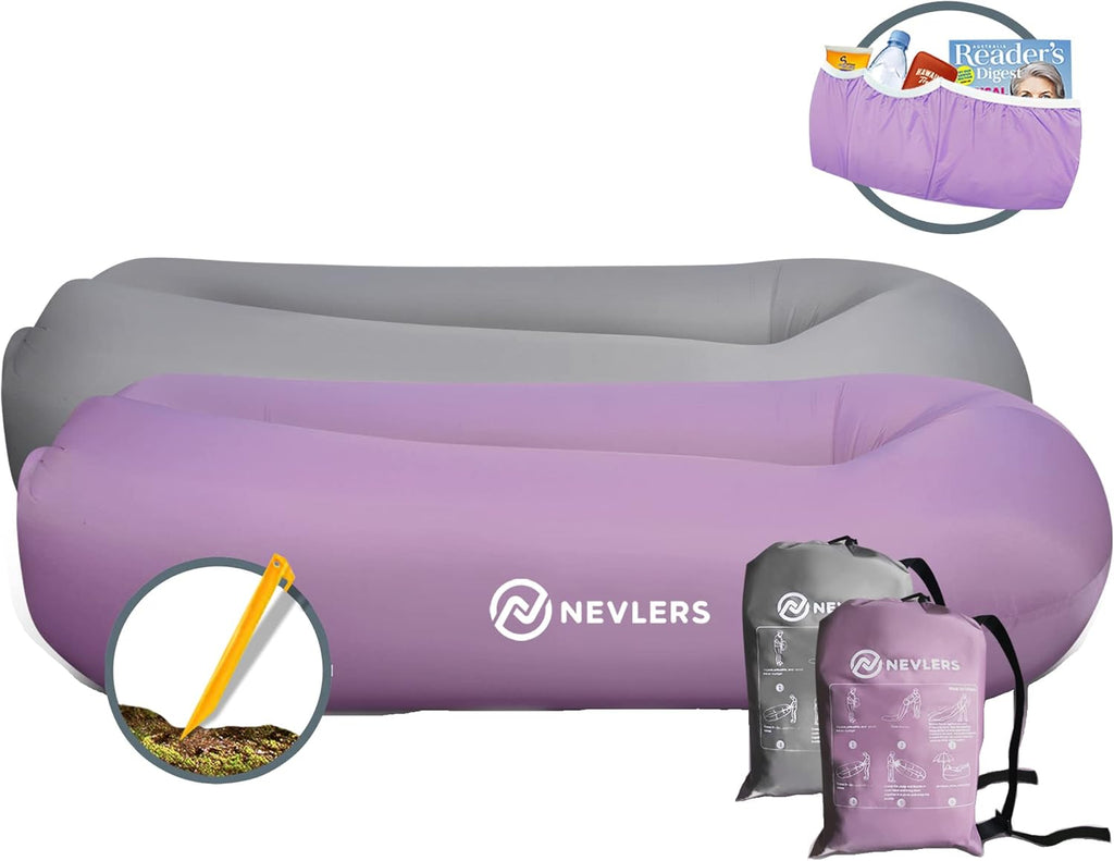 2 Pack Inflatable Loungers with Side Pockets and Travel Bags W42757