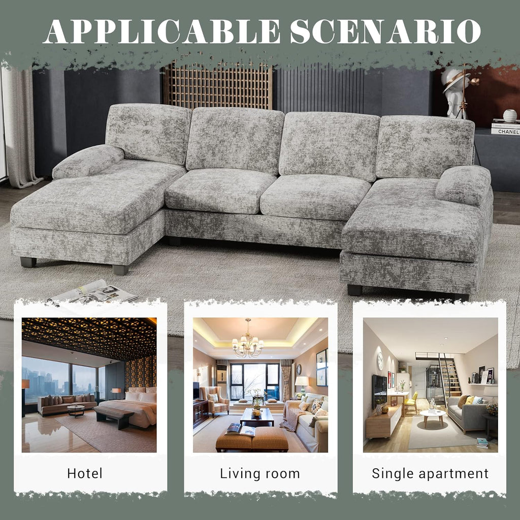 Grey Modular Sectional Sofa Sleeper with Double Chaise T377