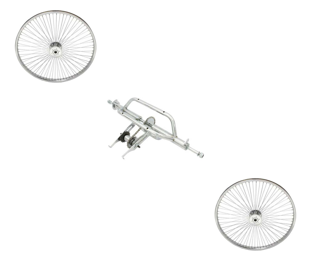 Chrome 24 inch Trike Conversion Kit with Two Steel 72 Spoke Wheels S806475