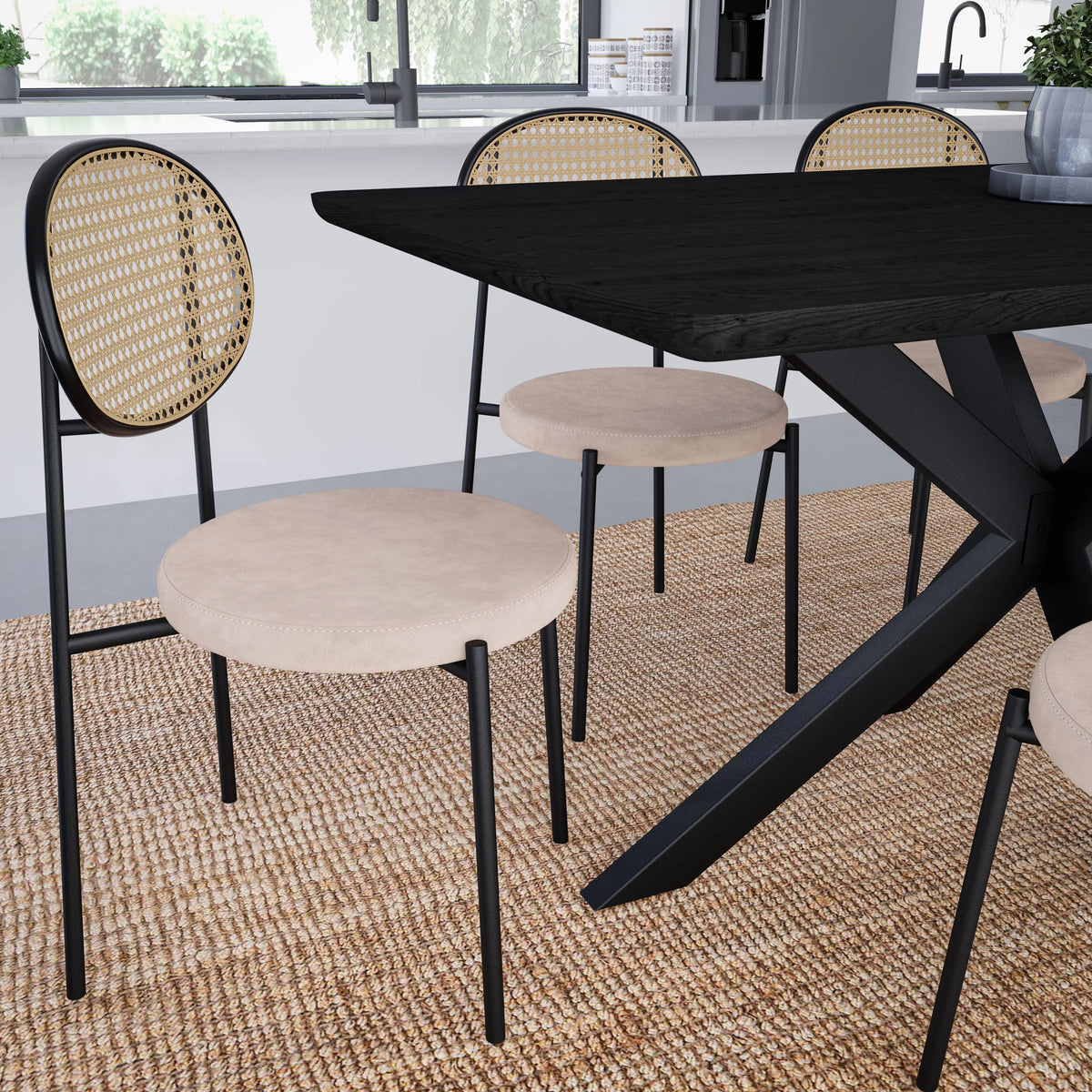 Beige Wicker Dining Chair with Steel Frame J592593