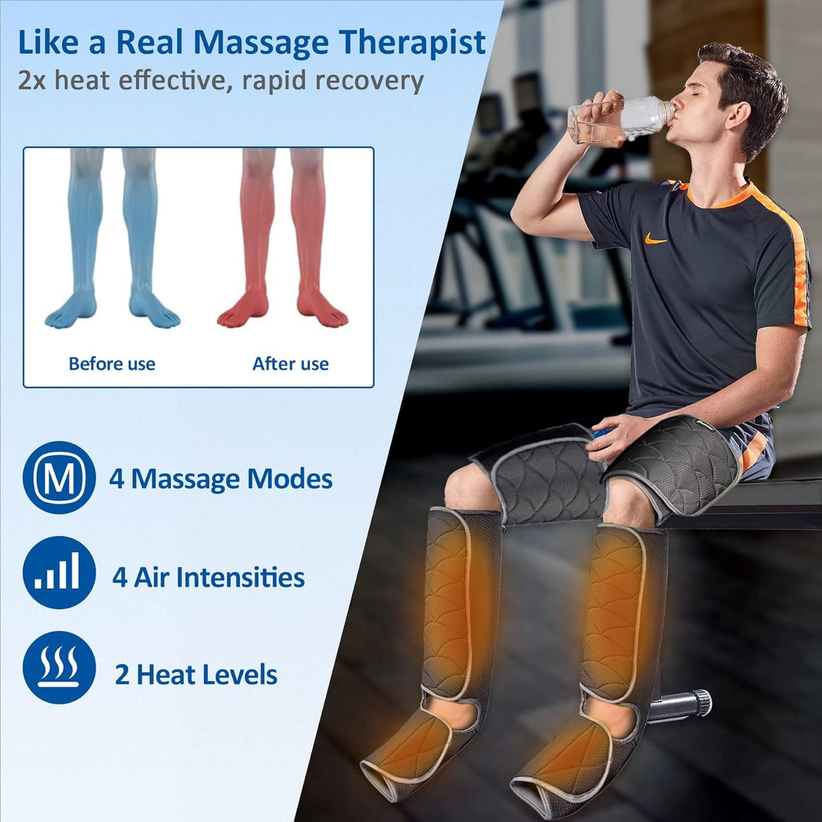 Leg Massager with Heat, Air Compression, Adjustable Wraps, 4 Massage Modes K39472