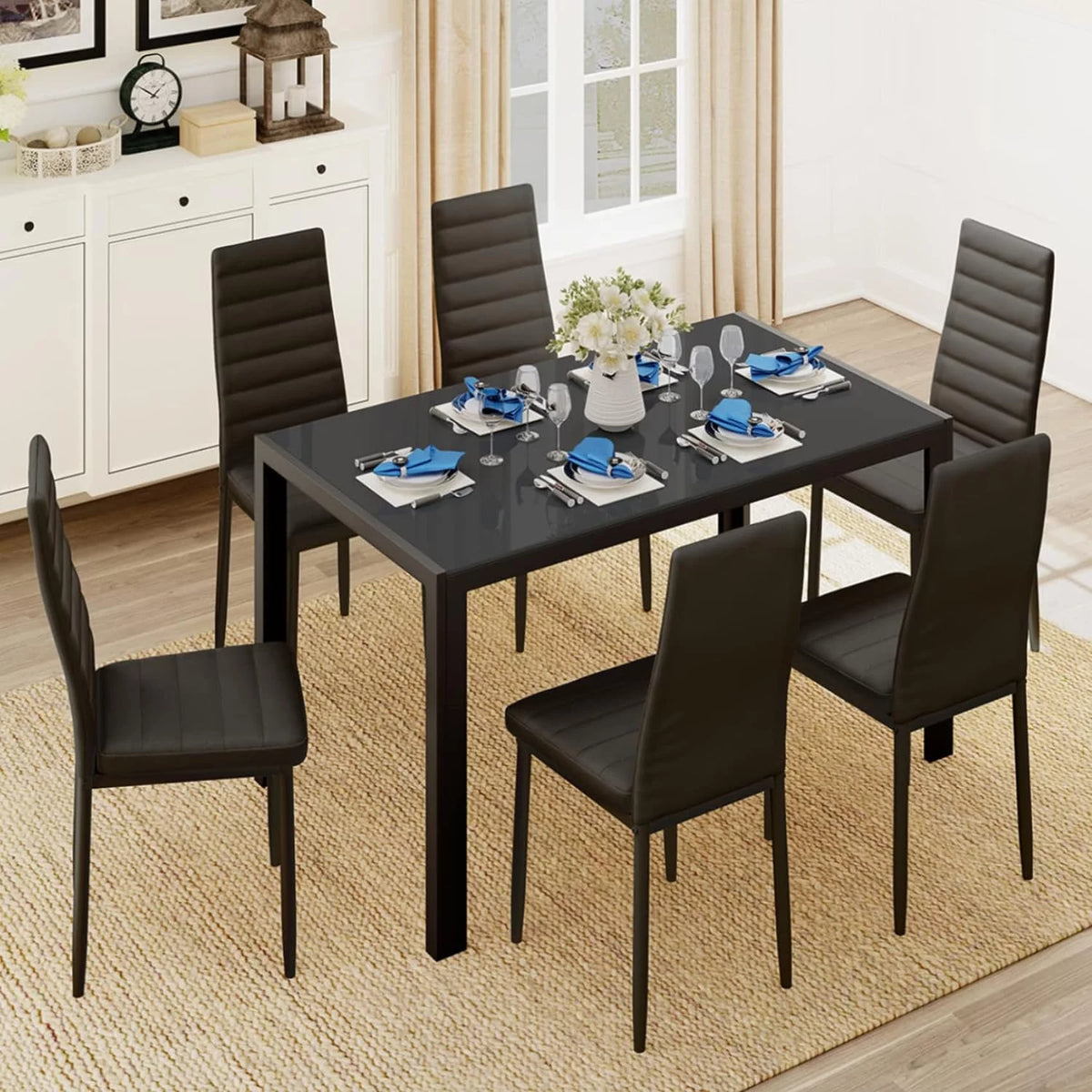 Black Dining Table Set for 6 A6374