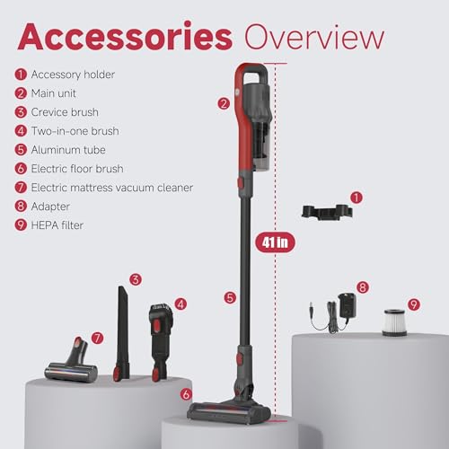 Cordless Stick Vacuum Cleaner 45KPa 40Mins 4 in 1 Black Red F5012