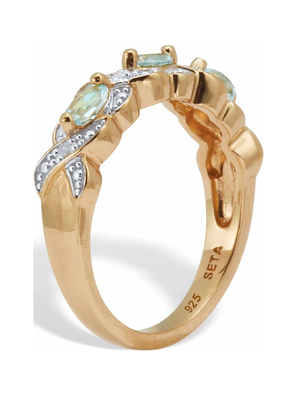 18k Yellow Gold-Plated Sterling Silver Ring with Blue Topaz and Diamond Accent X8067