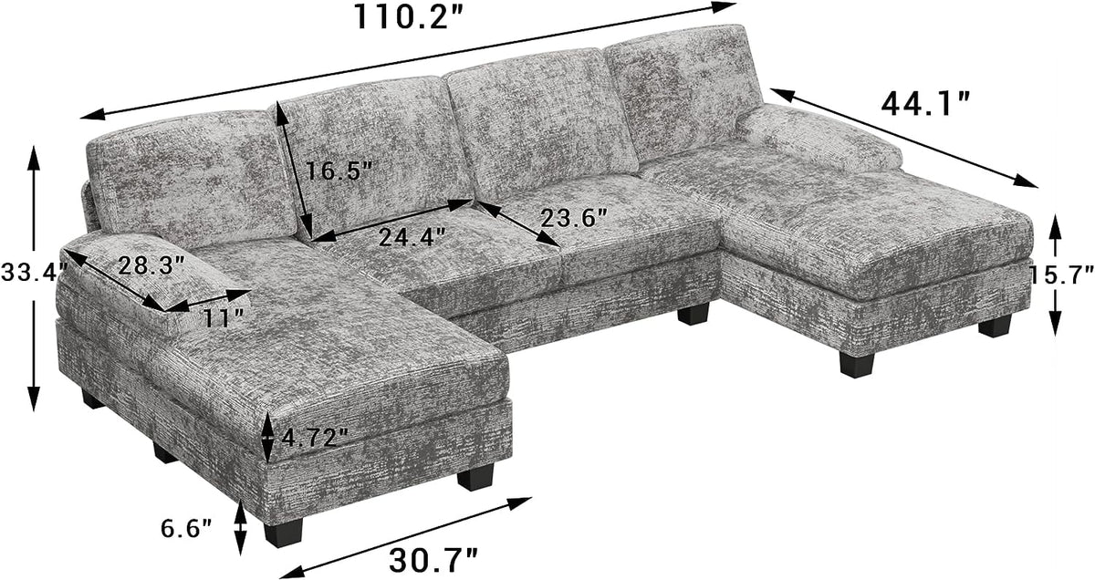 Grey Modular Sectional Sofa Sleeper with Double Chaise T377