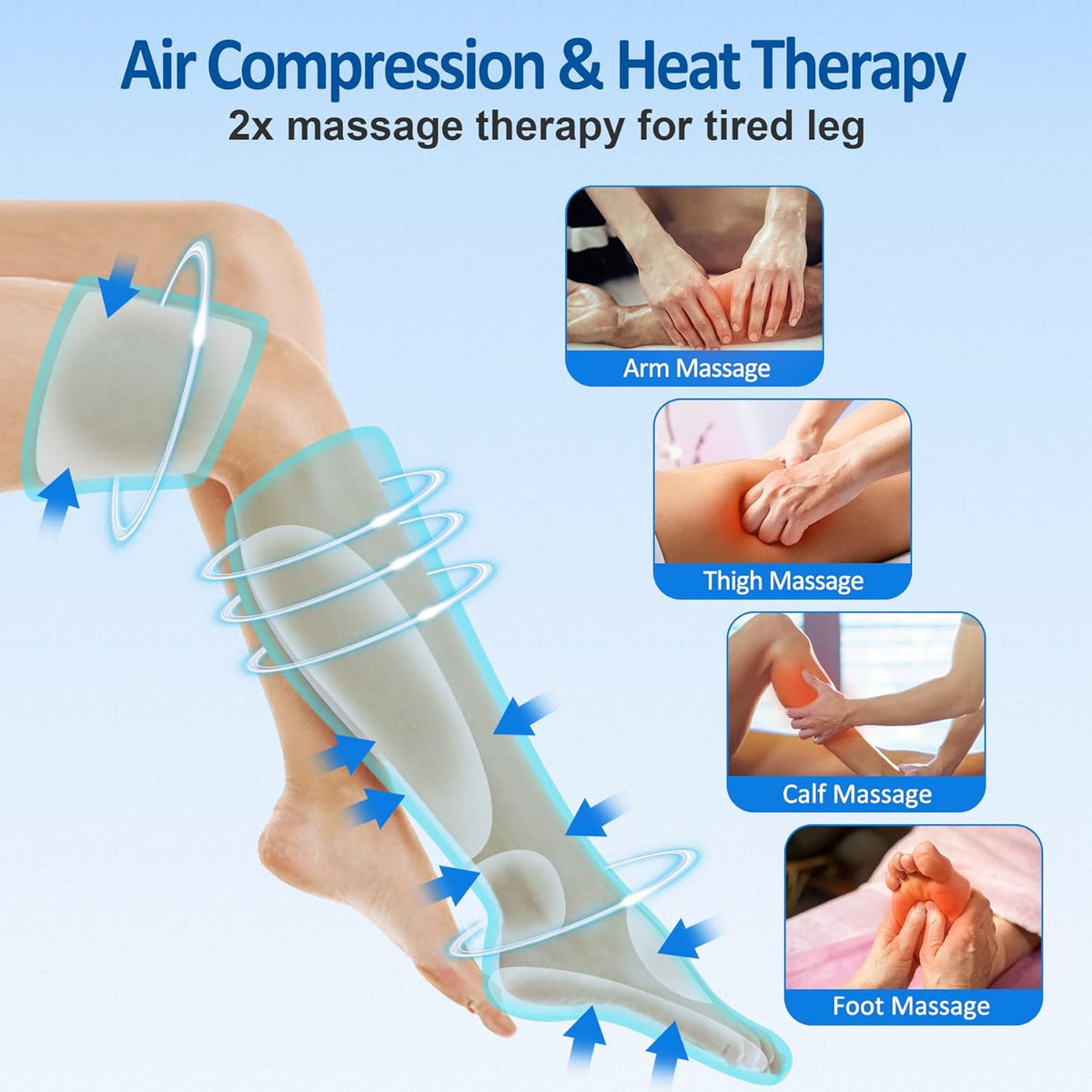 Leg Massager with Heat, Air Compression, Adjustable Wraps, 4 Massage Modes K39472