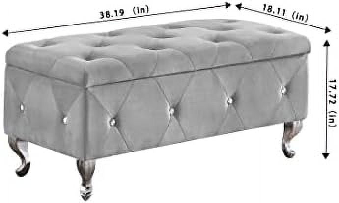 Grey Velvet Ottoman Bench with Flip Top Q544