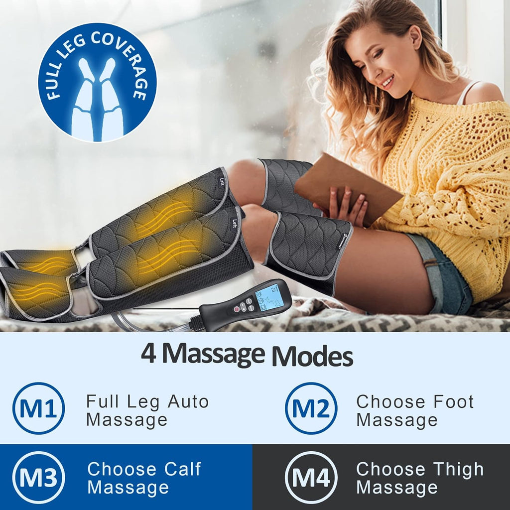 Leg Massager with Heat, Air Compression, Adjustable Wraps, 4 Massage Modes K39472