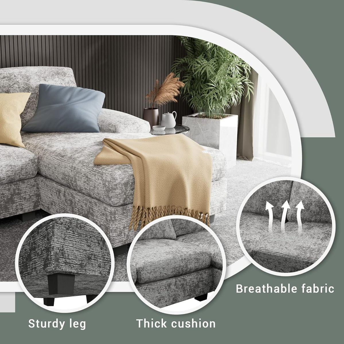 Grey Modular Sectional Sofa Sleeper with Double Chaise T377