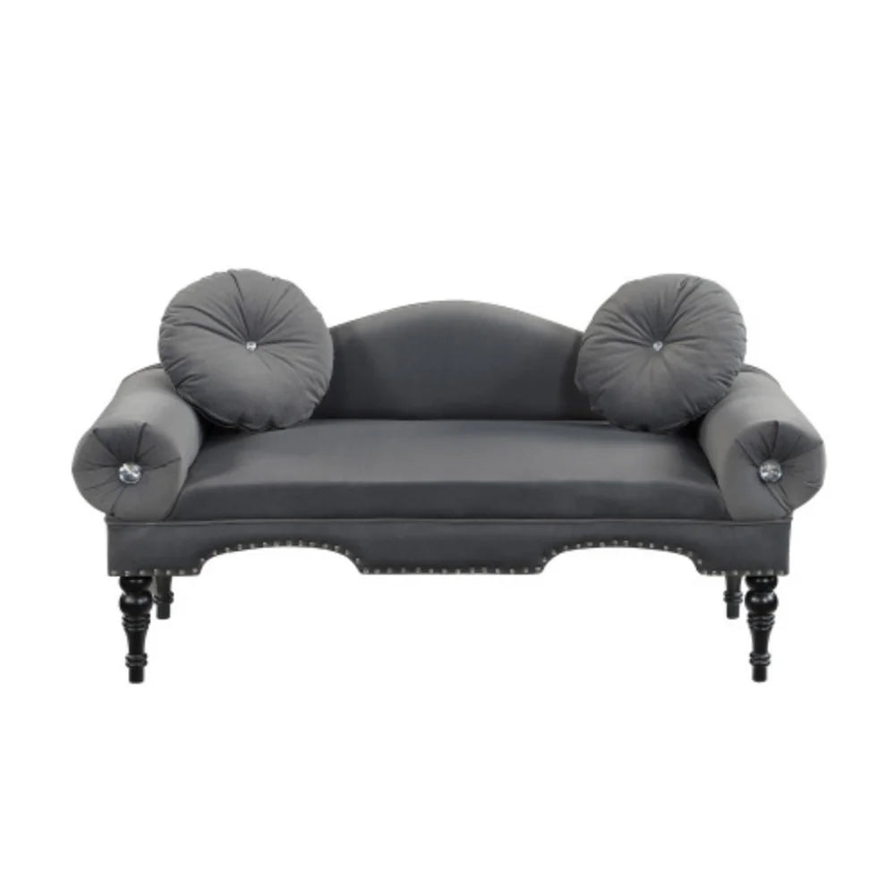 Grey Velvet Upholstered Loveseat Sofa with Wood Legs S373322