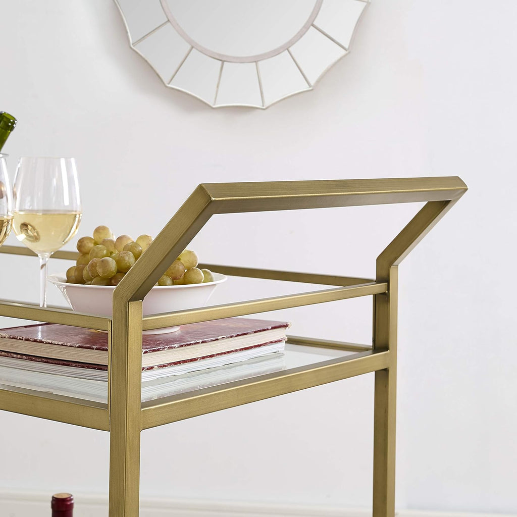 Gold and Glass Rolling Bar Cart N43281