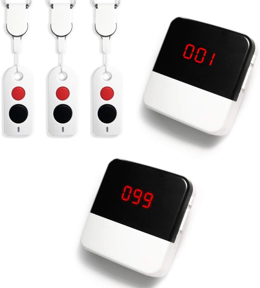 Caregiver Pager with 4 SOS Call Buttons 2 Receivers Z7352