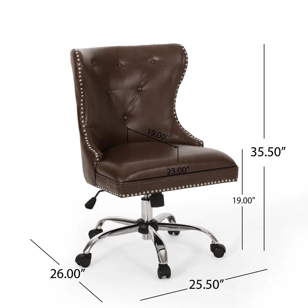 Dark Brown and Chrome Tufted Swivel Office Chair O506794
