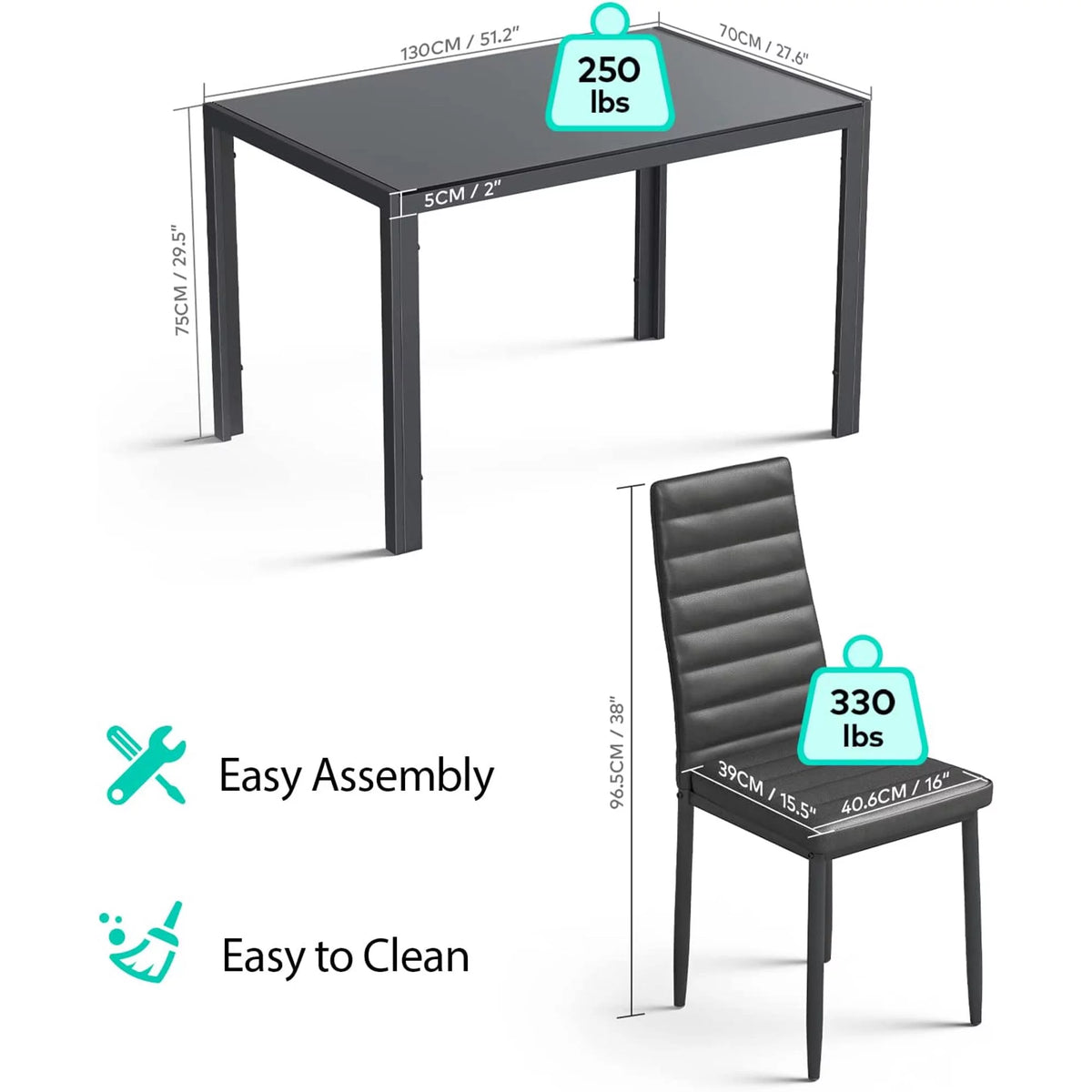 Black Dining Table Set for 6 A6374