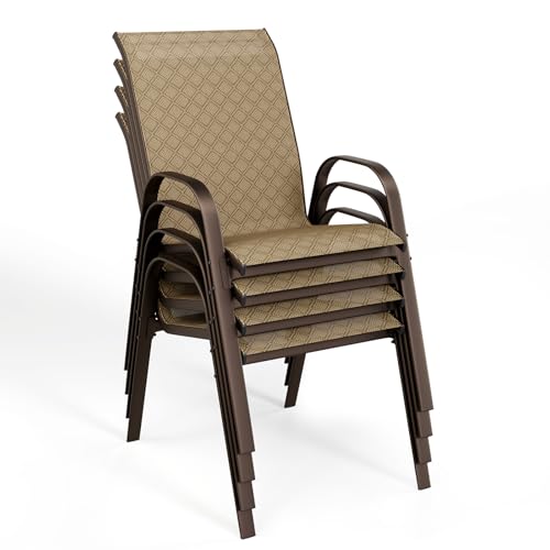 Beige Set of 4 Stackable Patio Dining Chairs with Metal Frame S370