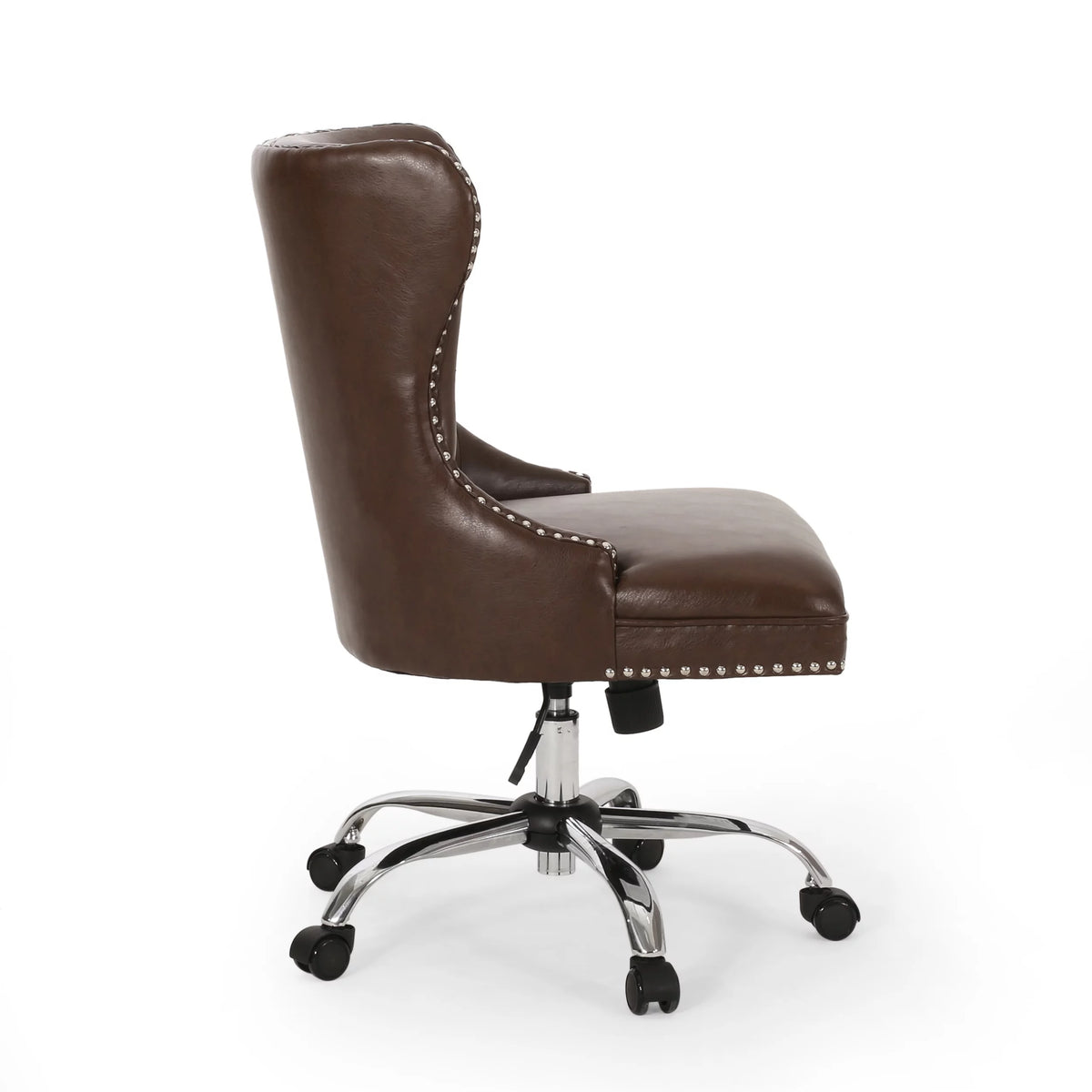Dark Brown and Chrome Tufted Swivel Office Chair O506794