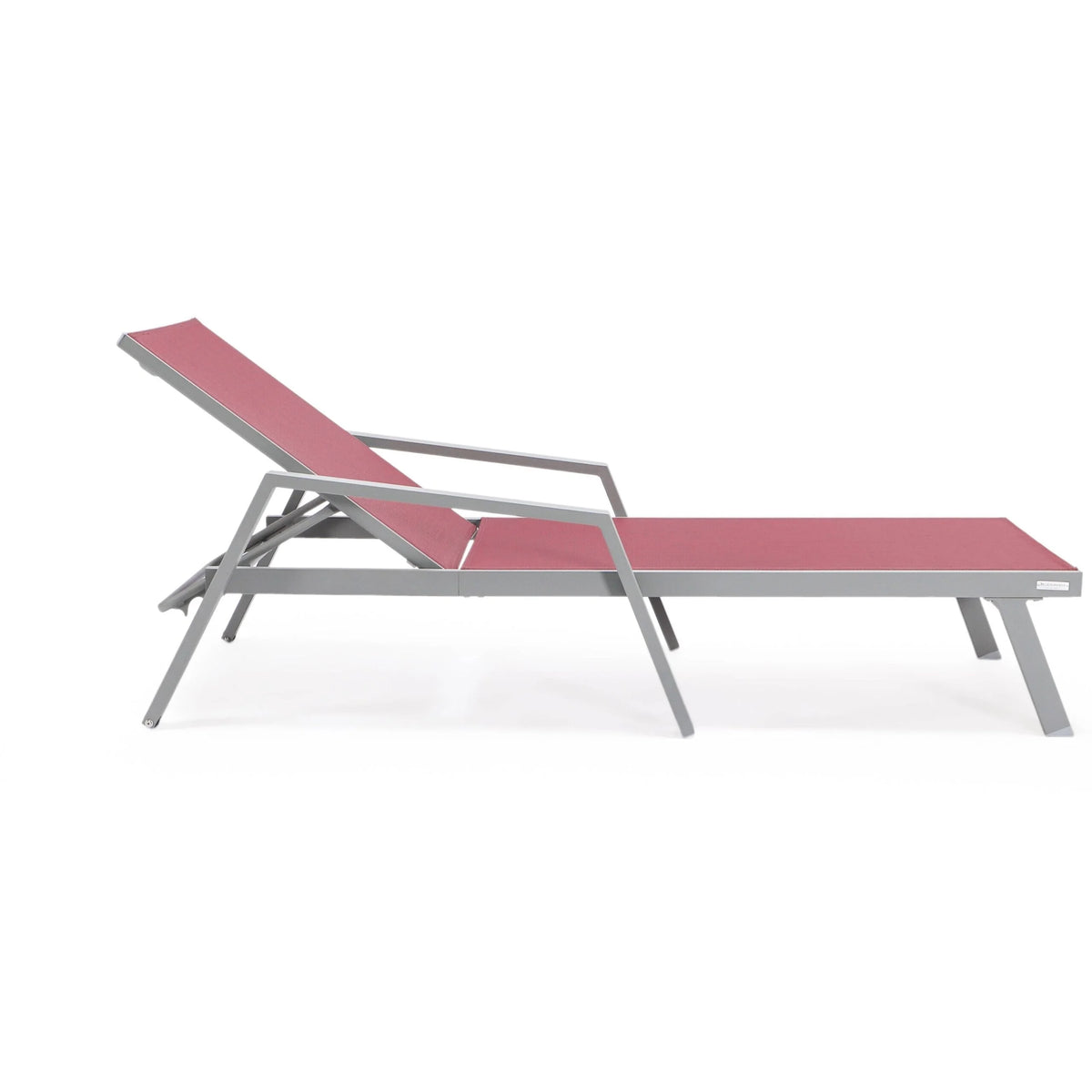Patio Chaise Lounge Chair with Grey Arms Set of 2 Burgundy R1421