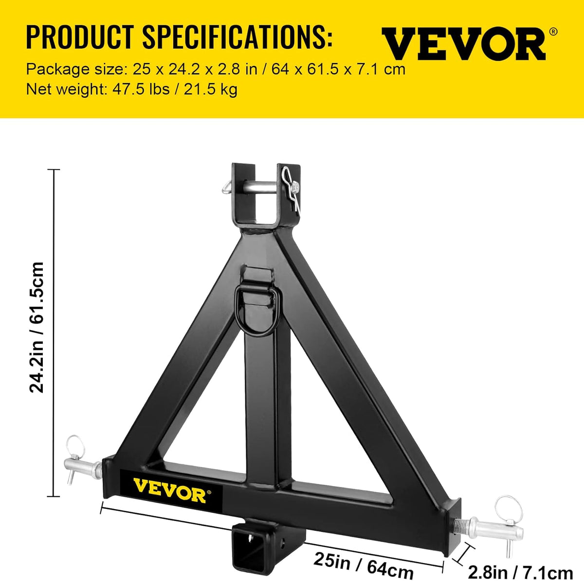 3 Point Trailer Hitch 2In Receiver Black G217