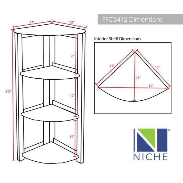 Medium Oak Wood 3-Shelf Foldable Corner Bookcase N7953