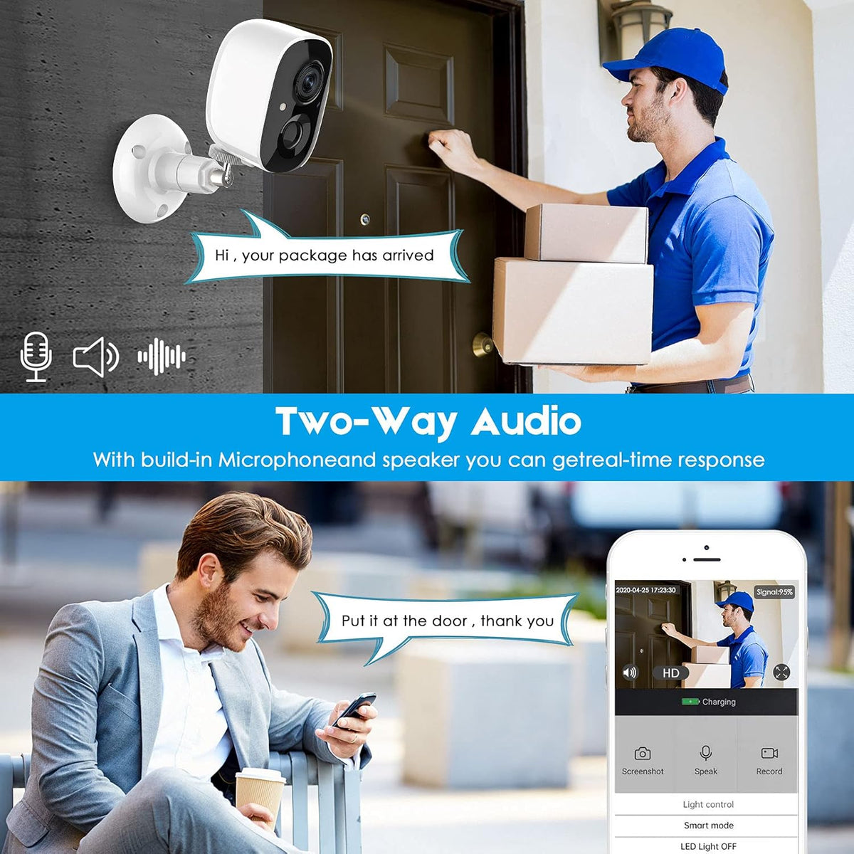 Wireless Outdoor Security Camera with Spotlight, 1080P Battery Powered WiFi Surveillance Cameras, Night Vision, Motion Detection, 2-Way-Talk, IP65 Weatherproof G8758