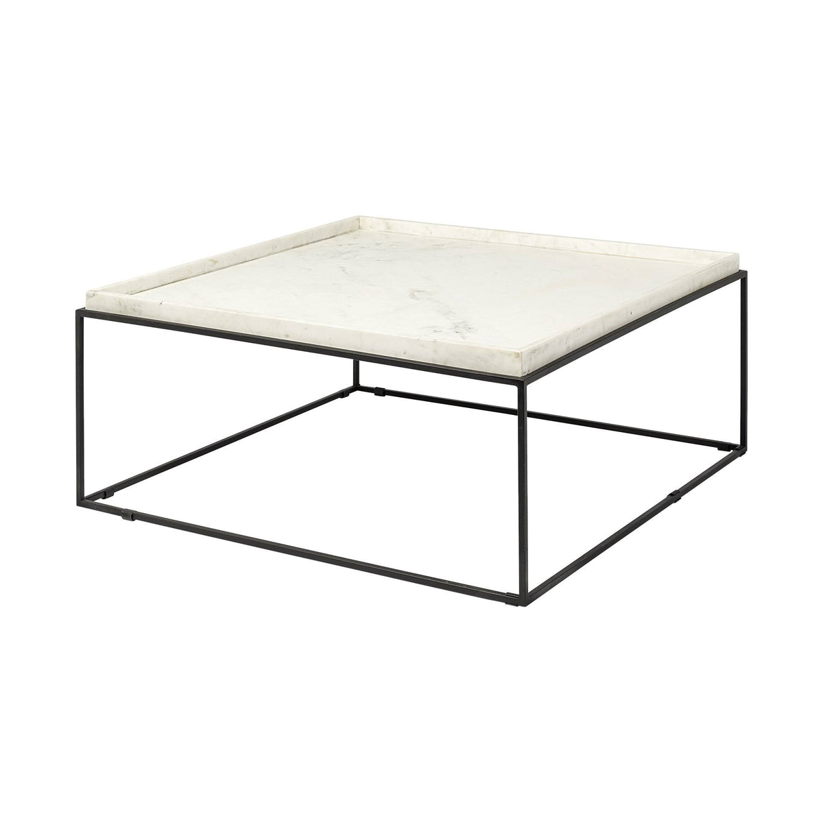 White Marble Top Black Metal Base Coffee Table F280