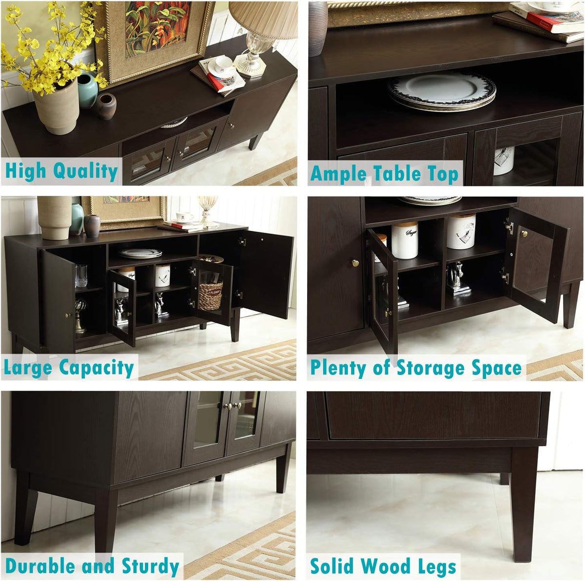 Modern Solid Wood Sideboard Buffet Table Storage Cabinet with 4 Doors G18539