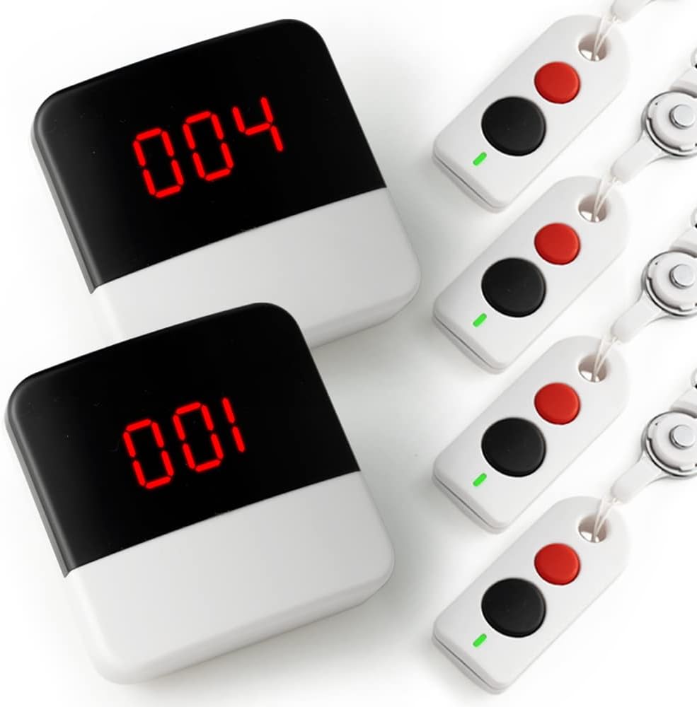 Caregiver Pager with 4 SOS Call Buttons 2 Receivers Z7352