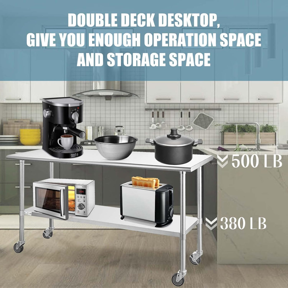 Stainless Steel Table 24 x 72 Inches with Caster Wheels and Undershelf G765